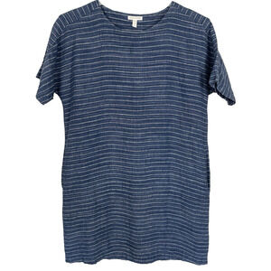 Eileen Fisher Organic Linen T-Shirt Sack Dress XS Blue White Oversized Coastal